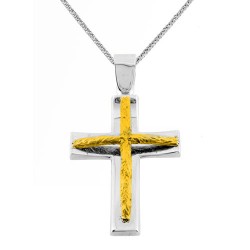 Λευκόχρυσος μασίφ βαπτιστικός σταυρός Κ14 με αλυσίδα